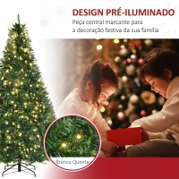 HOMCOM Árvore de Natal Artificial 210 cm com 700 LED Branco Quente, 2154 Pontas e Base Metálica Dobrável - Verde(m-5)