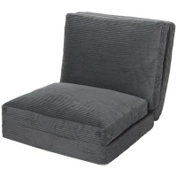 HOMCOM Scaun-pat pliant 76 cm, canapea de podea din catifea corduroy, umplutură groasă, husă detaşabilă şi lavabilă, gri(m-9)