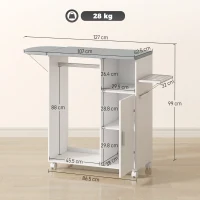 HOMCOM Rolling Ironing Board Cabinet, Foldable Ironing Station with Storage, Wheels for Home, Laundry Room, White(m-3)