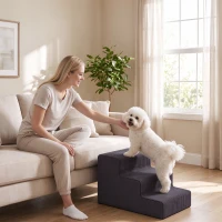 PawHut Dog Steps, 3-Step Dog Stairs for Bed and Sofa, Pet Stairs with Carry Handle, Washable Cover(m-14)