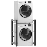 HOMCOM Suport suprapunere mașină de spălat și uscător, oțel, 300 kg, 75x62x97-105 cm, negru(m-11)