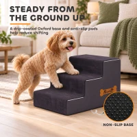 PawHut Dog Steps, 3-Step Dog Stairs for Bed and Sofa, Pet Stairs with Carry Handle, Washable Cover(m-6)