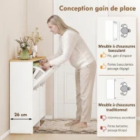 HOMCOM Meuble à chaussures 16 paires, armoire à chaussures étroite avec 4 tiroirs rabattables et étagères réglables(m-4)