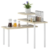 HOMCOM Étagère de cuisine rotative à 3 niveaux, étagère d'angle, cadre en métal, 40 x 18 x 36,5 cm, chêne et blanc(m-12)