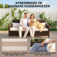 Outsunny rotan bank met kussens, driezits loungebank, staal, grijs, 173 x 68 x 78 cm Outdoor loungebank kussen driezits bruin(m-6)