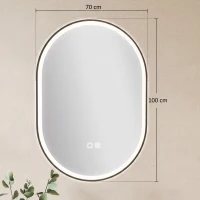 HOMCOM Oglindă de Baie Ovală cu LED 70x100 cm, Bluetooth, Memorie, Butoane Tactile, Antiaburire(m-3)