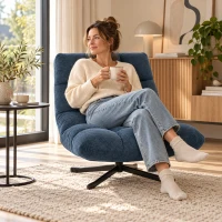 HOMCOM Draaibare Accentstoel, moderne loungefauteuil zonder armleuningen met stalen poten, donkerblauw(m-2)