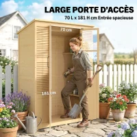 Outsunny Armoire de Jardin, 4 Fenêtres, 6 Étagères, Toit en Asphalte Hydrofuge, Ventilation à Persiennes, 147x68x198cm, Naturel(m-4)