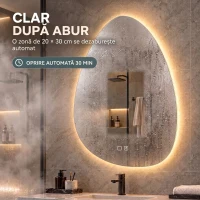 HOMCOM Oglindă de baie cu LED, 3 culori, 60x80 cm, neregulată, Bluetooth, antiaburire, touch(m-7)