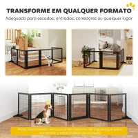 PawHut Barreira de Segurança Dobrável para Cães em Madeira para Escadas e Portas com Pés de Apoio 432x36x70 cm Preta(m-4)