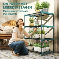 Outsunny 4-laags plantenstandaard, 105 cm hoog plantenrek voor binnen en buiten, stalen plantenrek Donkergroen(m-4)