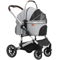 PawHut 3-in-1 Opvouwbare Hondenbuggy voor Honden & Katten tot 10 kg met Kussen en Bekerhouder - Lichtgrijs(m-1)