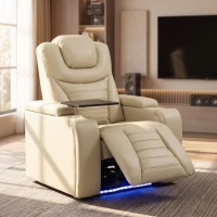 HOMCOM Fauteuil Relax Inclinable Électrique Chaleur Lombaire Massage Vibratoire Lumière LED Repose-pieds Ports USB et Type-C Blanc Crème(m-2)