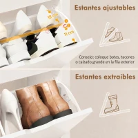 HOMCOM Zapatero Estrecho con 4 Cajones Abatibles Estantes Ajustables para 16 Pares de Zapatos 105x26x80 cm Blanco(m-6)