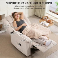 HOMCOM Cadeirão Relax Reclinável com 8 Pontos de Massagem e Calor Lombar, com Apoio para os Pés, Encosto Largo e Bolso Lateral, Bege(m-4)