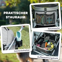 PawHut 3-in-1 Opvouwbare Hondenbuggy voor Honden & Katten tot 10 kg met Kussen en Bekerhouder - Lichtgrijs(m-9)