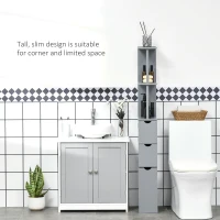 HOMCOM Tall Bathroom Cabinet, Freestanding Slim Bathroom Storage Cabinet with 2-Tier Open Shelf and 2 Drawers for Small Space, Narrow Cupboard Storage Unit, Grey(m-5)
