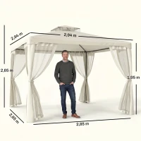 Outsunny tuinpaviljoen gazebo tuintent partytent met 4 x zijwand weerbestendig metaal + polyester crème wit 3 x 3 x 2.6 m(m-3)