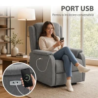 HOMCOM Fotoliu Relax Electric Reclinabil cu Port USB, Gri Închis(m-7)