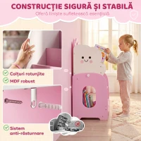 AIYAPLAY Bibliotecă Copii 3-în-1, 4 Compartimente, 3 Rafturi, Noptieră pentru Cameră, Roz.(m-6)