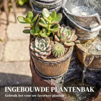 Outsunny 4-laags rustieke tuinfontein met LED-verlichting, plantenbak en verstelbare pomp, 34 x 31 x 76 cm(m-5)