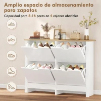 HOMCOM Zapatero Estrecho con 4 Cajones Abatibles Estantes Ajustables para 16 Pares de Zapatos 105x26x80 cm Blanco(m-5)
