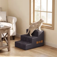 PawHut Dog Steps, 3-Step Dog Stairs for Bed and Sofa, Pet Stairs with Carry Handle, Washable Cover(m-8)