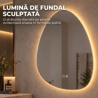 HOMCOM Oglindă de baie cu LED, 3 culori, 60x80 cm, neregulată, Bluetooth, antiaburire, touch(m-4)