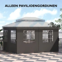 Outsunny Paviljoenzijwanden, 4 zijpaneeldelen voor tuinpaviljoen, met rits, 3 x 4 m paviljoen, Donkergrijs(m-4)