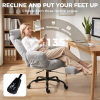 HOMCOM Executive Office Chair Height Adjustable Desk Chair Reclining Flip-up Armrest Footrest, Light Grey(m-6)