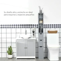 HOMCOM Columna de Baño Moderno Mueble Auxiliar de Baño con 2 Estantes 2 Cajones y 1 Puerta Antivuelco 15x33x136,8 cm Gris(m-5)