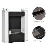 HOMCOM Ethanol haard bio-ethanol brander 2000W 3 uur rookvrij wit + zwart(m-7)