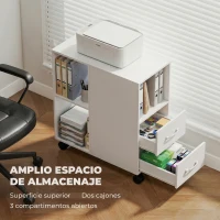 HOMCOM Mueble para Impresora con Ruedas 2 Cajones Estante Ajustable 3 Compartimentos Abiertos para Documentos Tamaño A4 Blanco(m-4)