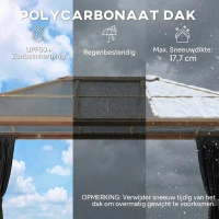 Outsunny Tuinpaviljoen ca. 4x3m aluminium paviljoen met polycarbonaat dak 6 mm muggennet 4 zijpanelen houtlook natuurlijk hout(m-4)
