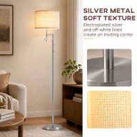 HOMCOM Modern Floor Lamp with Built-In Reading Light, Standing Lamp with Independent Switch, Satin Nickel(m-6)