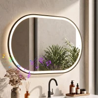 HOMCOM Oglindă de Baie Ovală cu LED 70x100 cm, Bluetooth, Memorie, Butoane Tactile, Antiaburire(m-10)
