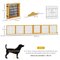 PawHut Barreira de Segurança Dobrável para Cães em Madeira para Escadas e Portas com Pés de Apoio 432x36x70 cm Amarelo(m-3)