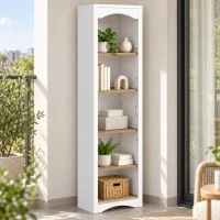 HOMCOM Estante para Livros de 5 Níveis com Design Arqueado e 2 Prateleiras Ajustáveis, Branco e Carvalho(m-9)