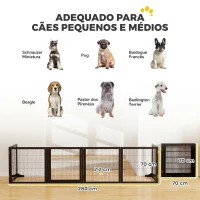 PawHut Barreira de Segurança Dobrável para Cães em Madeira para Escadas e Portas com Pés de Apoio 432x36x70 cm Preta(m-3)
