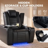 HOMCOM Electric Recliner Armchair w/ Type C+USB, LED Light, PU Leather Cinema Recliner Chair w/ Storage, Tray Table, Black(m-6)