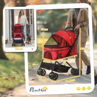 PawHut Hondenbuggy Hondenwagen voor kleine honden Katten Dierenwagen Oxford Rood(m-3)