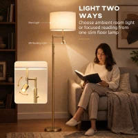 HOMCOM Modern Floor Lamp with Built-In Reading Light, Standing Lamp with Independent Switch, Copper(m-4)