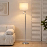 HOMCOM Modern Floor Lamp with Built-In Reading Light, Standing Lamp with Independent Switch, Satin Nickel(m-2)