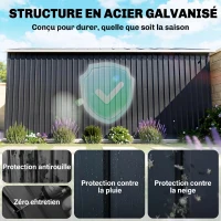 Outsunny Abri de jardin 8,3 m² 322 x 277 x 192 cm kit de fondation incluse porte coulissante ventilations tôle acier gris foncé(m-4)