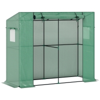 Outsunny Mini-kas, aanleunkas met oprolbare deur en gaasramen, UV-bestendig, voor bloemen, zaailingen, planten, Groen