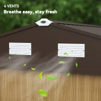 Outsunny Abri de jardin 4,9 m² 2,77 x 1,95 x 1,92 m kit de fondation porte coulissante ventilations acier galvanisé, marron clair(m-8)