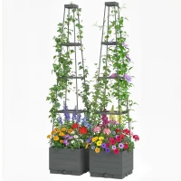 Outsunny 2 Pack Raised Garden Bed with Trellis, Plastic Outdoor Planter Box with Removable Drainage Tray(m-14)