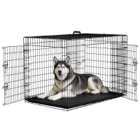 PawHut Gabbia per Animali Domestici in Acciaio Pieghevole con Maniglia Superiore e Doppia Apertura, 121x77x82 cm(m-1)