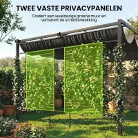Outsunny Pergola 3,87 x 2,97 m terrasoverkapping met schuifdak, 2 privacypanelen, UV 50+ donkergrijs(m-4)
