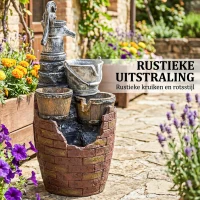 Outsunny 4-laags rustieke tuinfontein met LED-verlichting, plantenbak en verstelbare pomp, 34 x 31 x 76 cm(m-4)